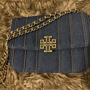 Tory Burch Denim Crossbody Bag with Gold Chain